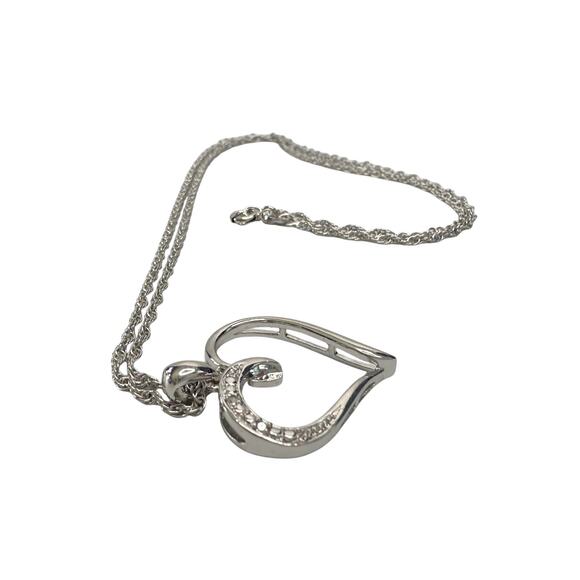 Heart Pendant with Diamond Accent - Rhodium Plated with 15" chain - Picture 4 of 12